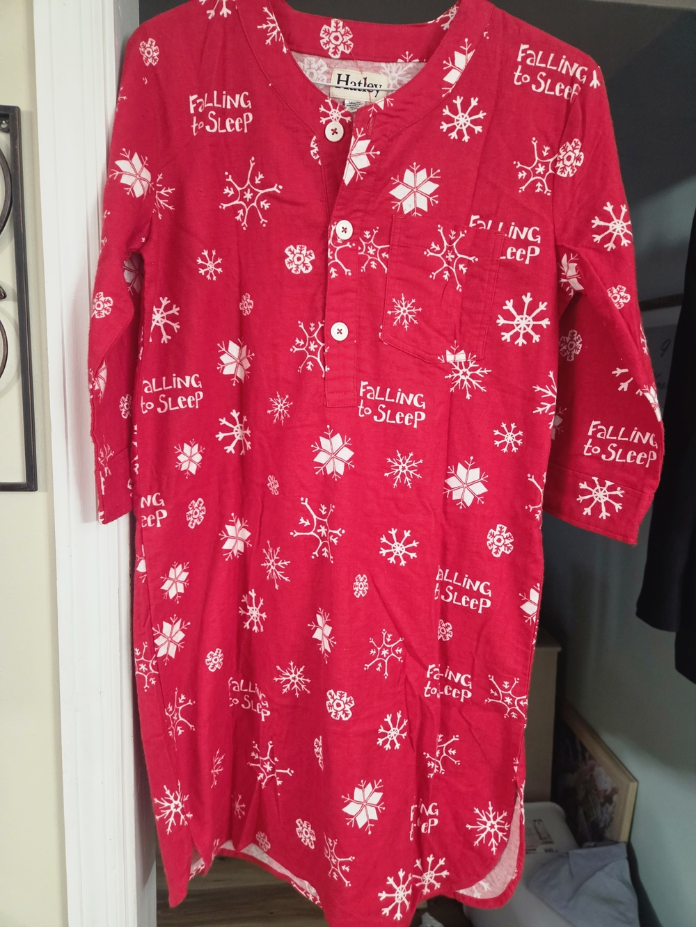 Hatley Falling to Sleep Snowflake Flannel Sleepshirt Red & White Sm-Med NWOT